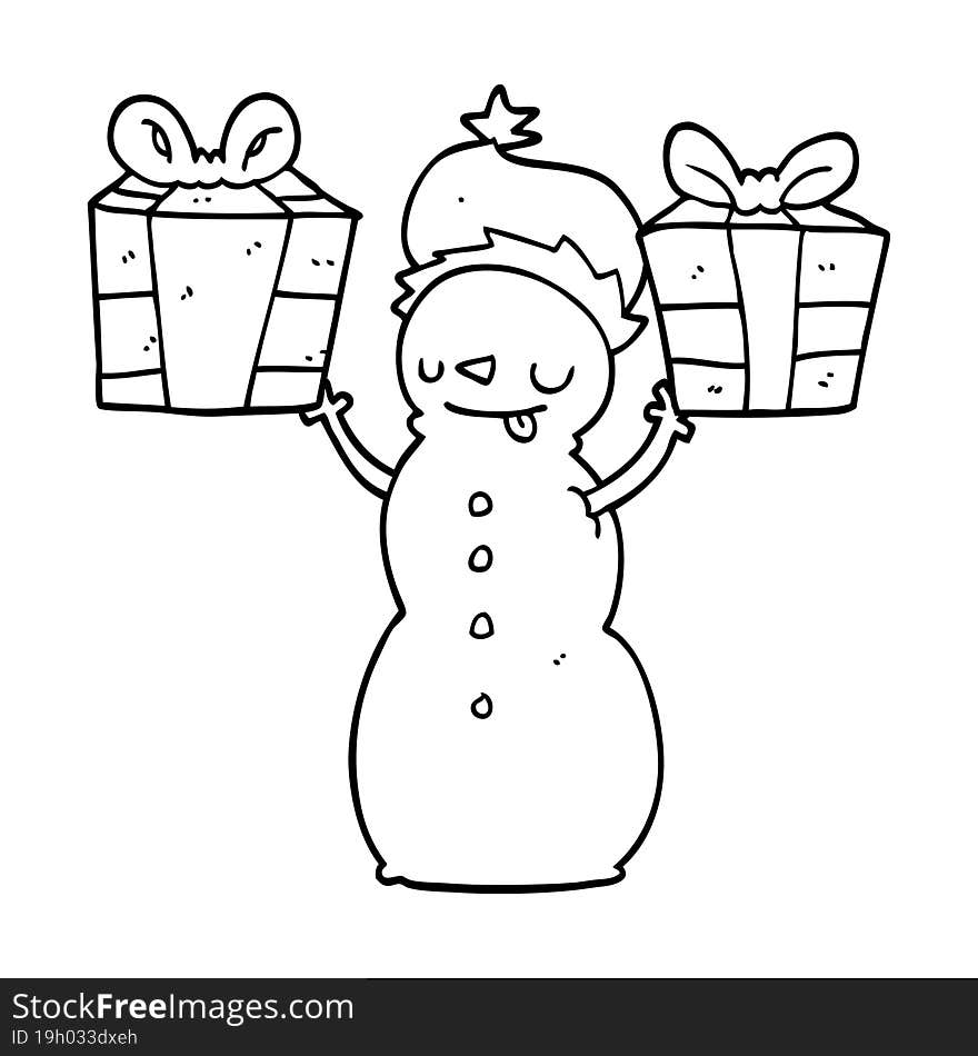 Cartoon Snowman With Present