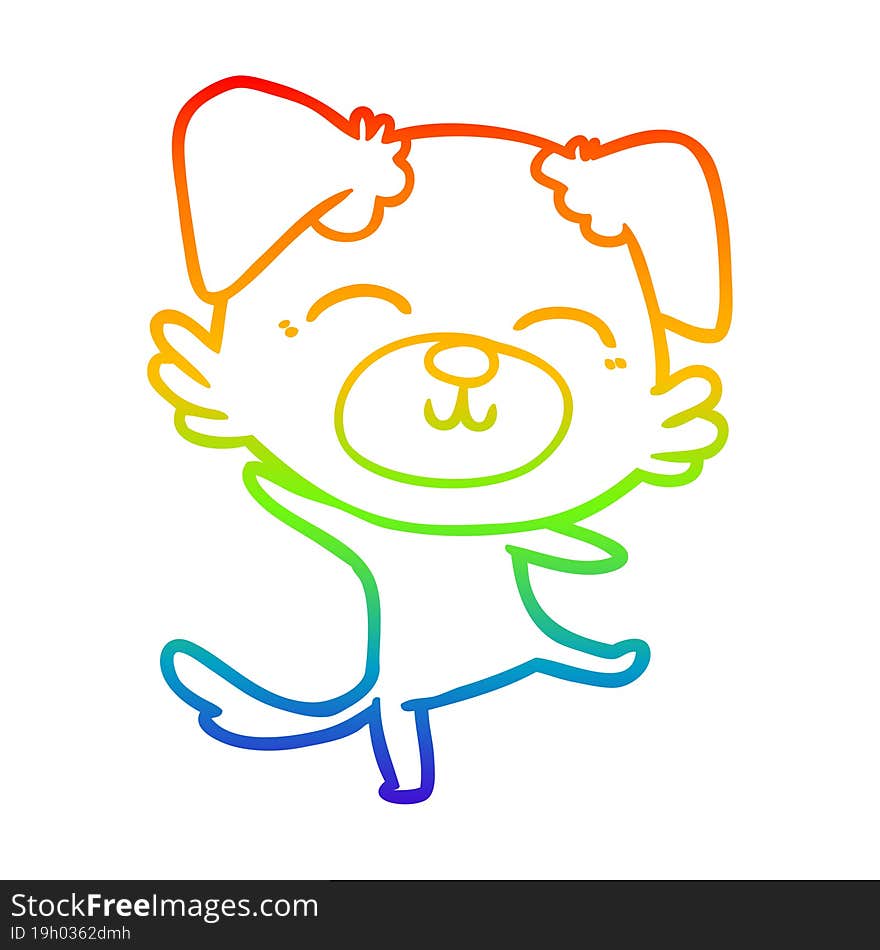 rainbow gradient line drawing of a cartoon dog doing a happy dance