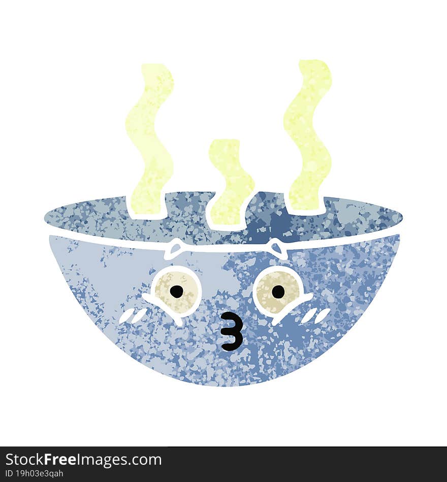 Retro Illustration Style Cartoon Bowl Of Hot Soup