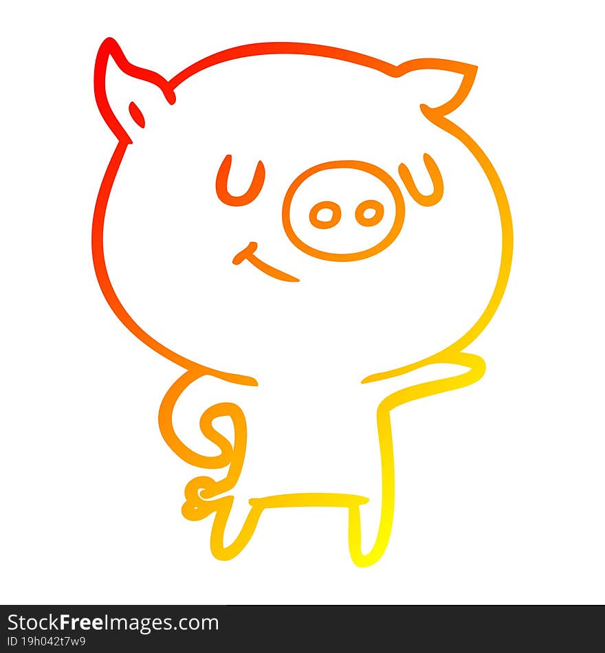 Warm Gradient Line Drawing Happy Cartoon Pig