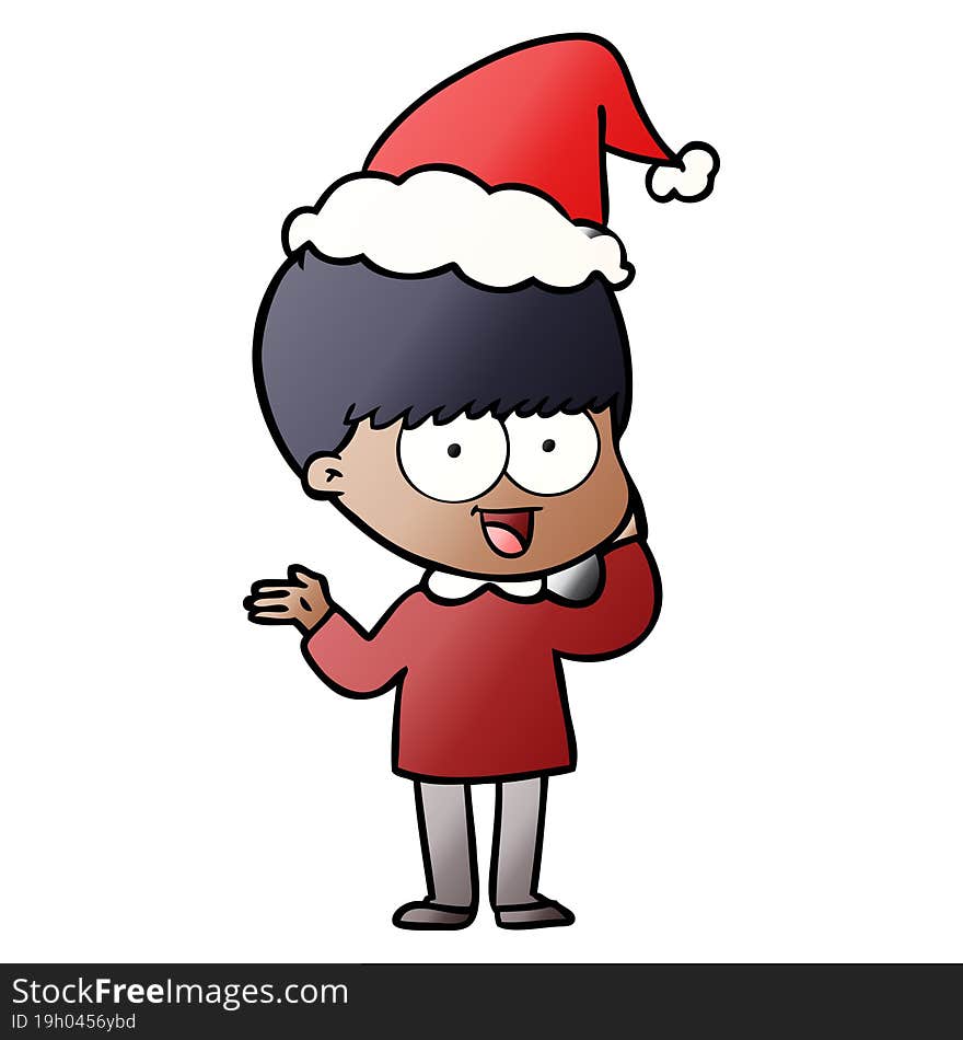 happy gradient cartoon of a boy wearing santa hat