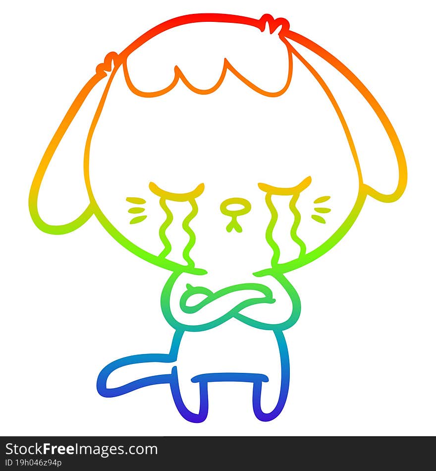 rainbow gradient line drawing cute puppy crying cartoon