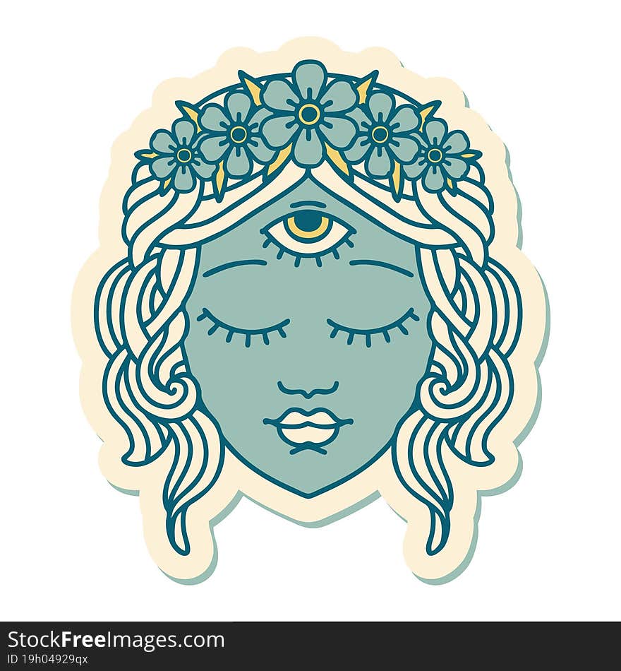 tattoo style sticker of female face