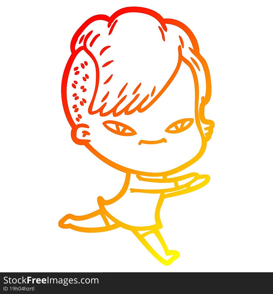 warm gradient line drawing cute cartoon girl with hipster haircut