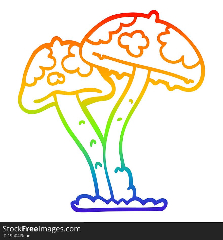 rainbow gradient line drawing of a cartoon mushroom