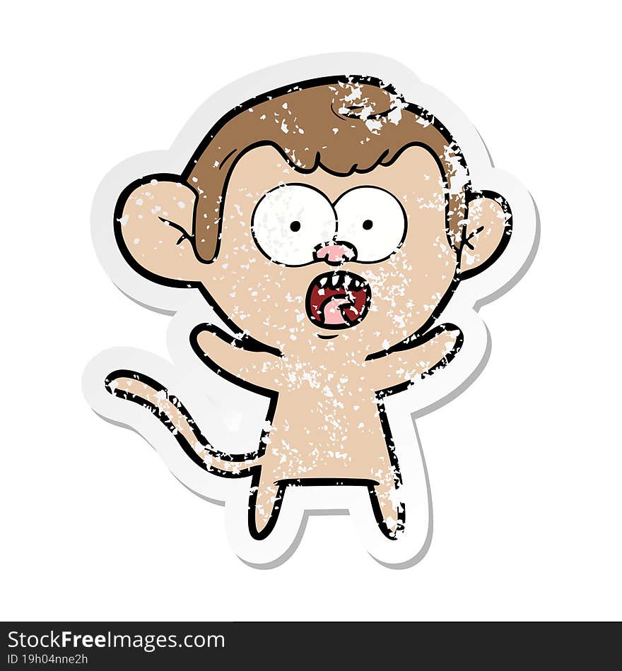 distressed sticker of a cartoon shocked monkey