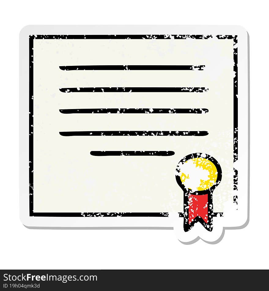 distressed sticker of a cute cartoon work diploma