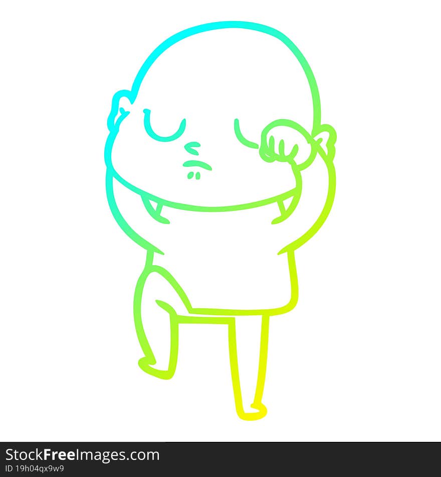 cold gradient line drawing of a cartoon bald man