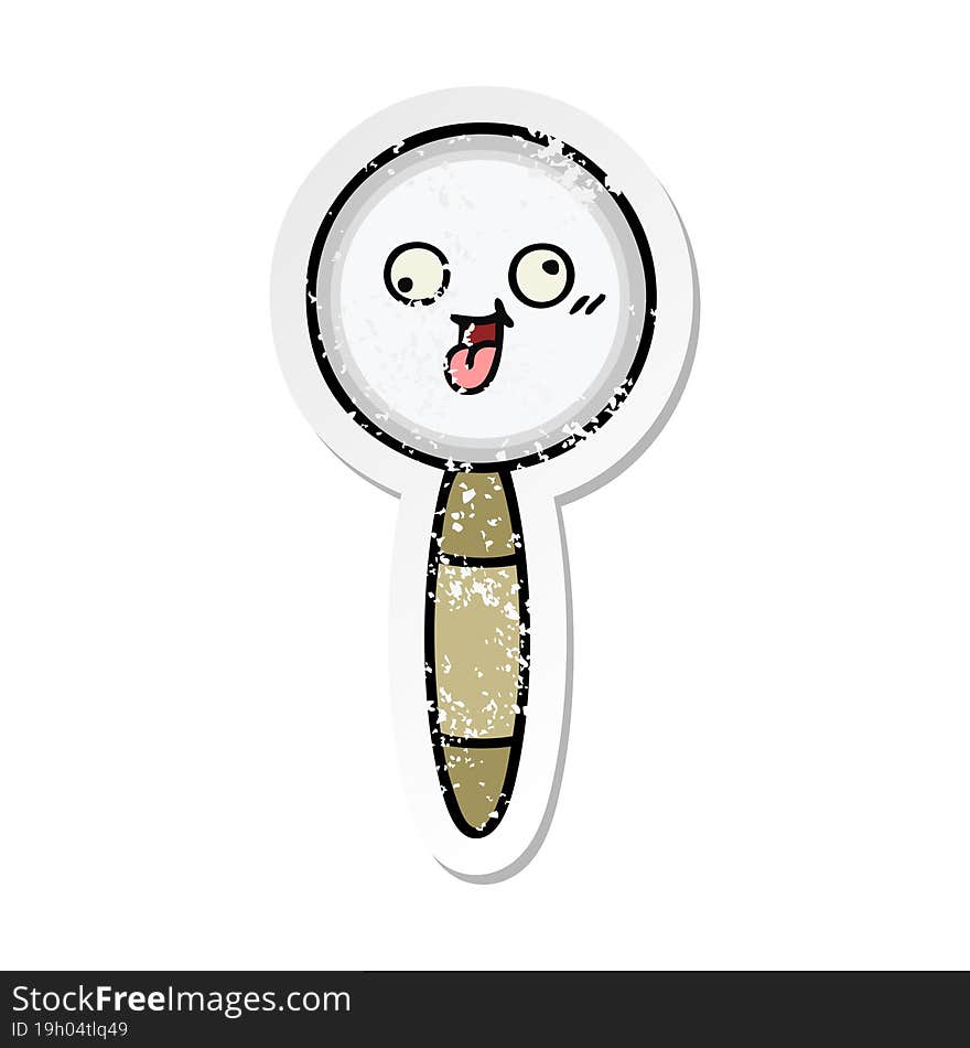 Distressed Sticker Of A Cute Cartoon Magnifying Glass