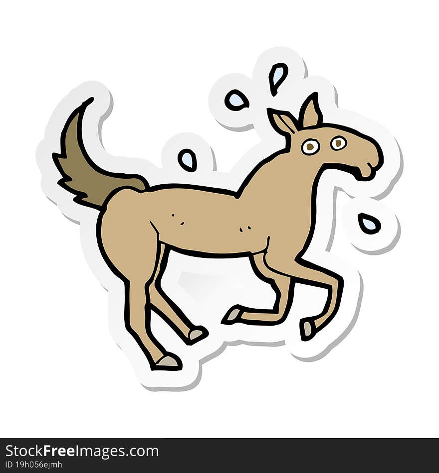 Sticker Of A Cartoon Horse Sweating