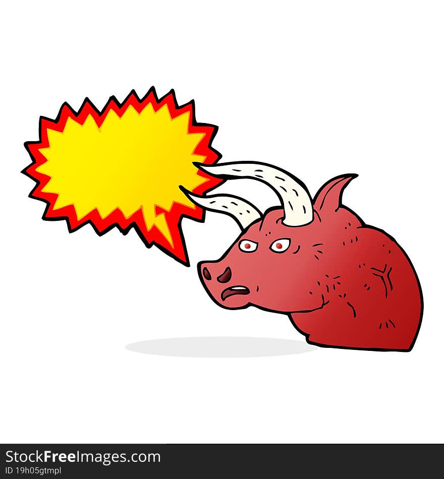 cartoon angry bull head with speech bubble