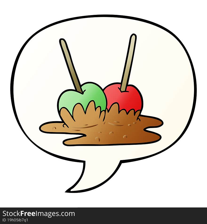 cartoon toffee apples and speech bubble in smooth gradient style