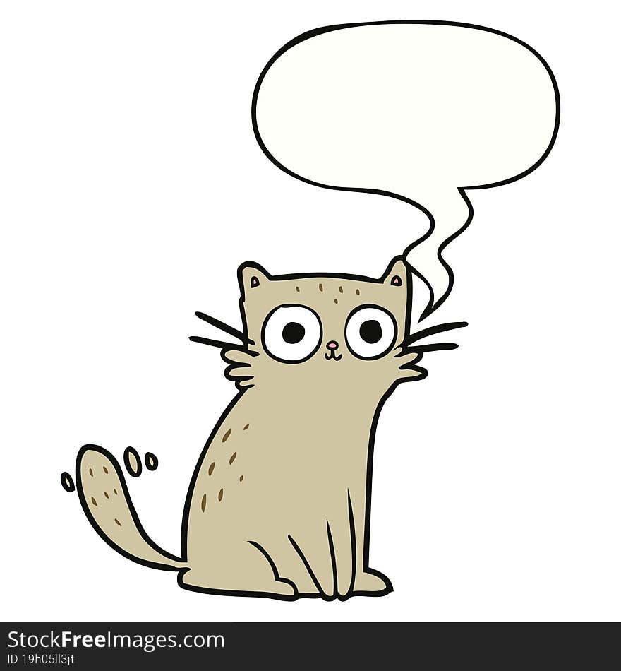 cartoon staring cat and speech bubble