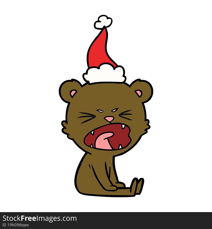 Angry Line Drawing Of A Bear Wearing Santa Hat