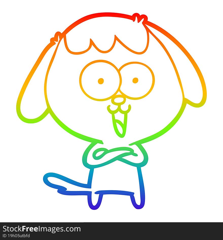 rainbow gradient line drawing of a cute cartoon dog