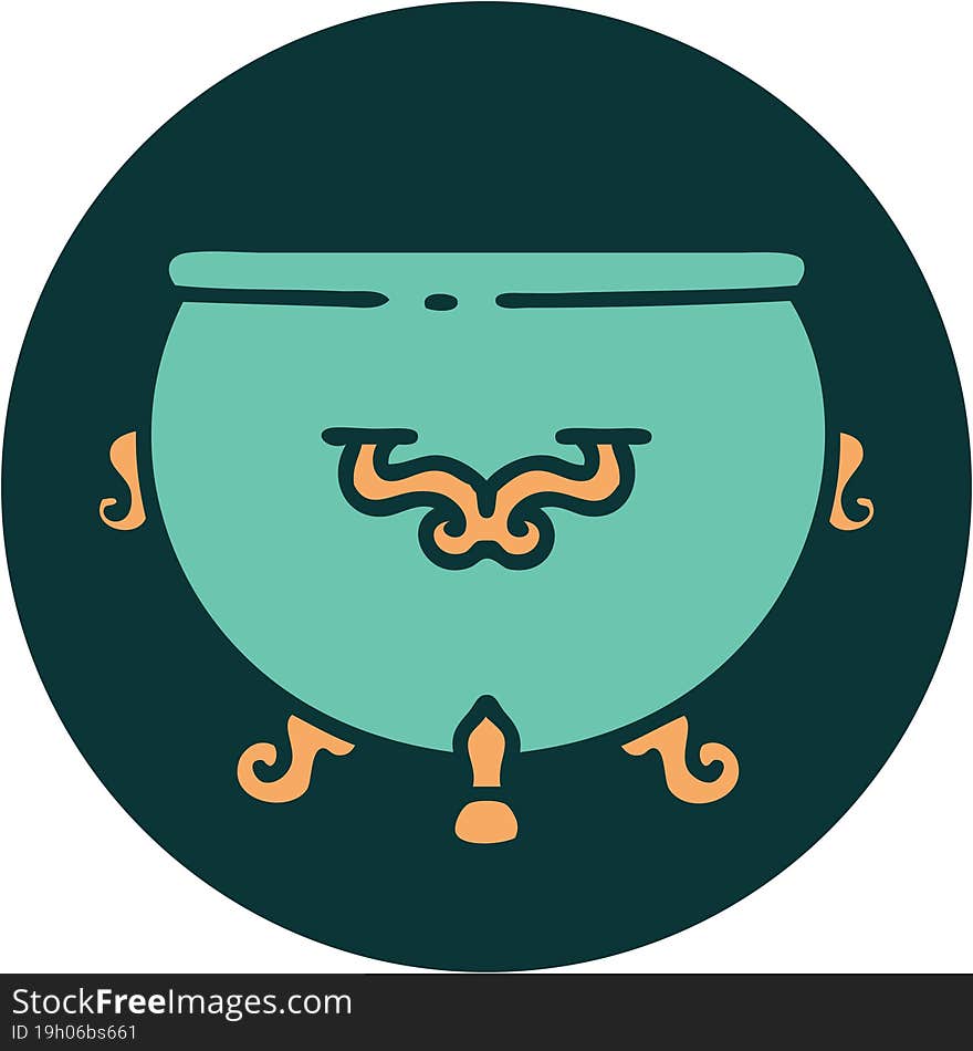 tattoo style icon of cauldron