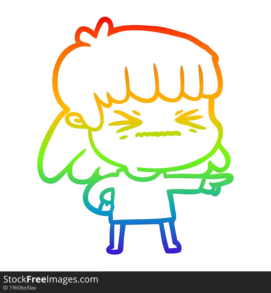 rainbow gradient line drawing of a cartoon woman