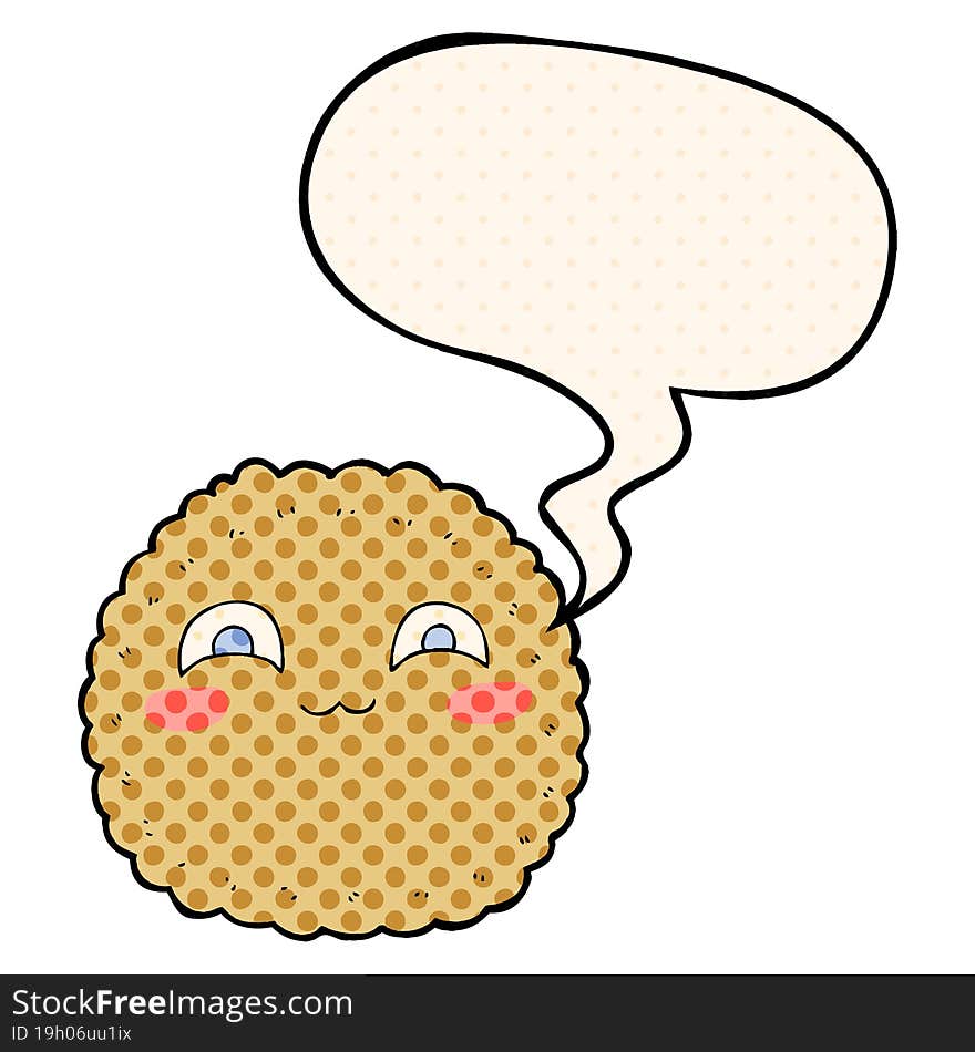 cartoon biscuit and speech bubble in comic book style