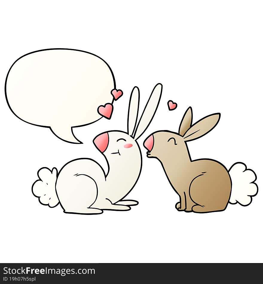 cartoon rabbits in love with speech bubble in smooth gradient style