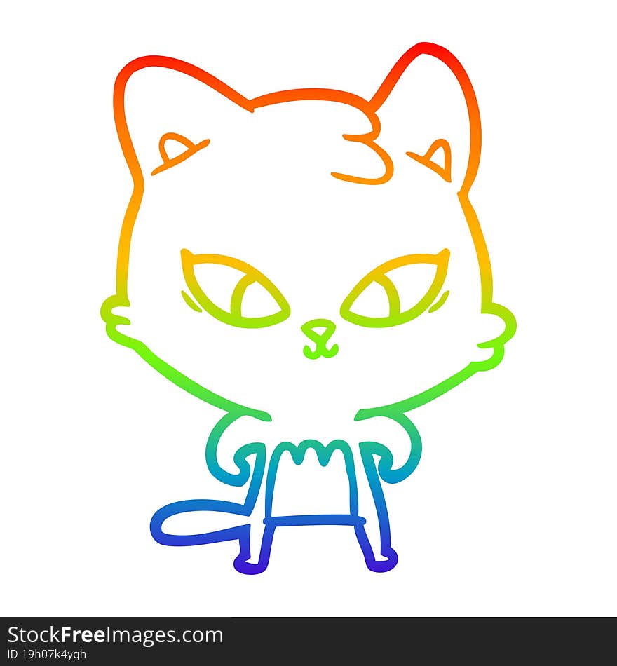 rainbow gradient line drawing of a cute cartoon cat