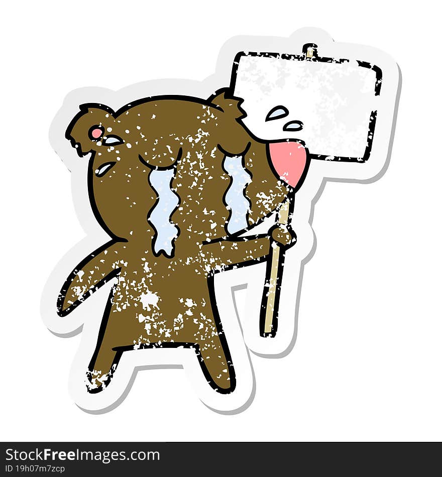 distressed sticker of a cartoon crying bear