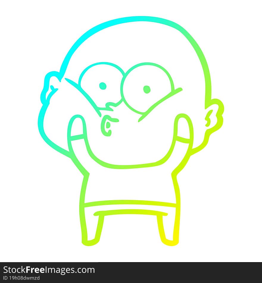 Cold Gradient Line Drawing Cartoon Bald Man Staring