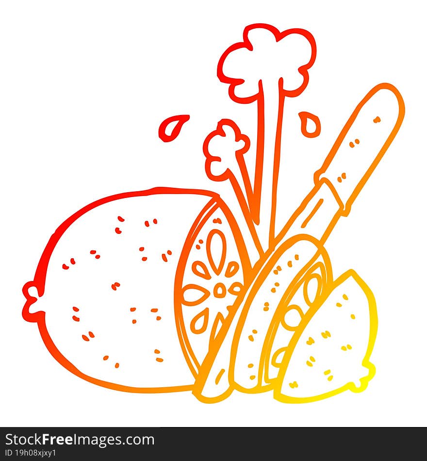 warm gradient line drawing cartoon sliced lemon