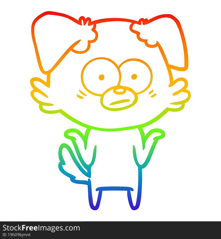 rainbow gradient line drawing of a nervous dog cartoon