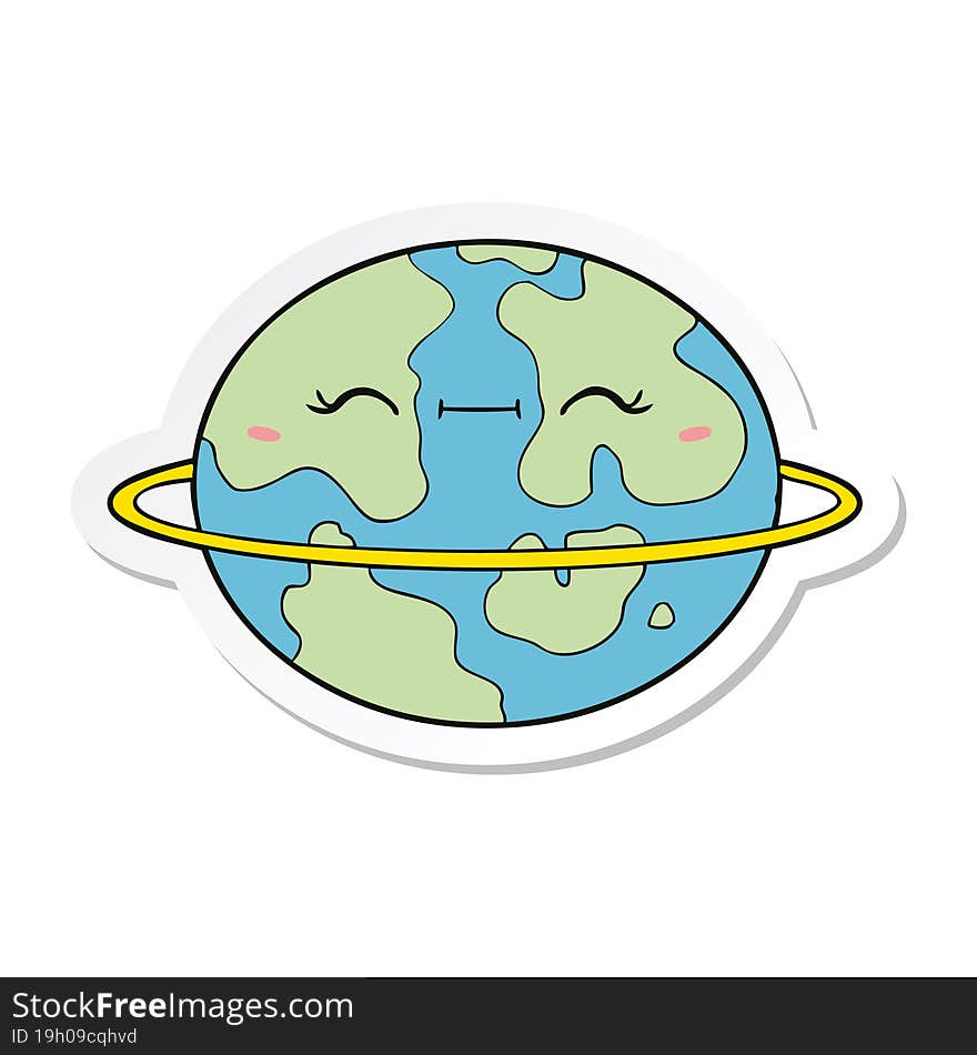 Sticker Of A Cartoon Habitable Alien Planet