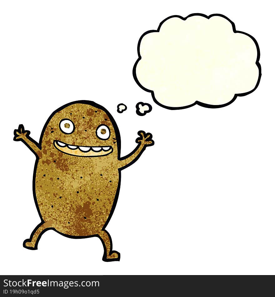 cartoon happy potato with thought bubble