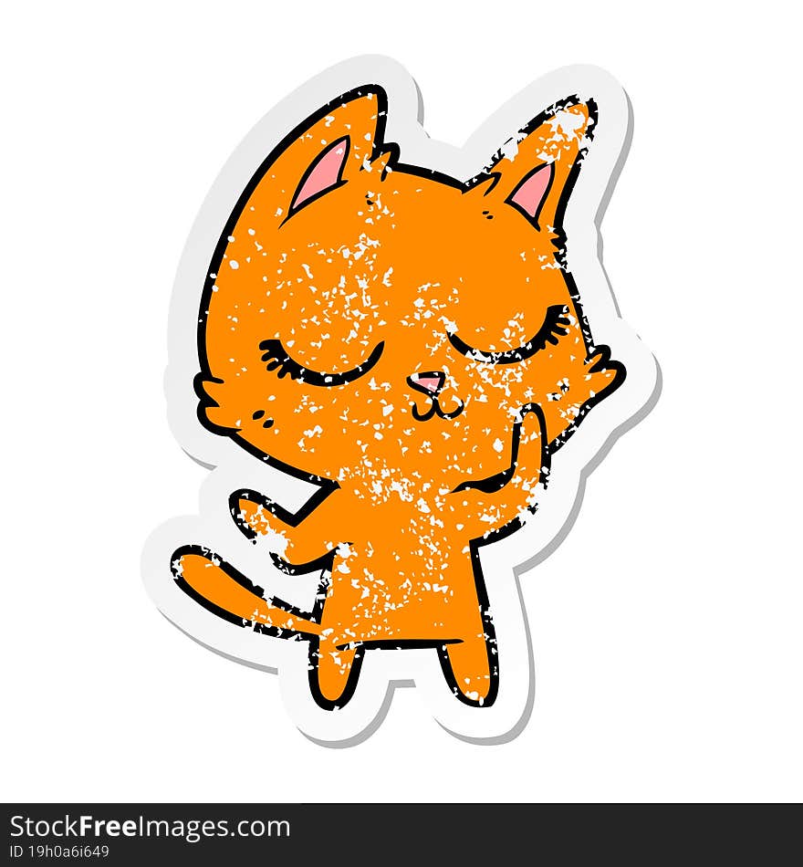 distressed sticker of a calm cartoon cat