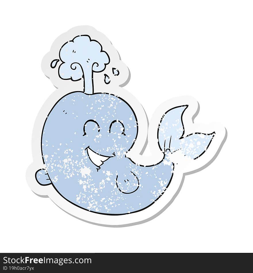 retro distressed sticker of a cartoon whale spouting water