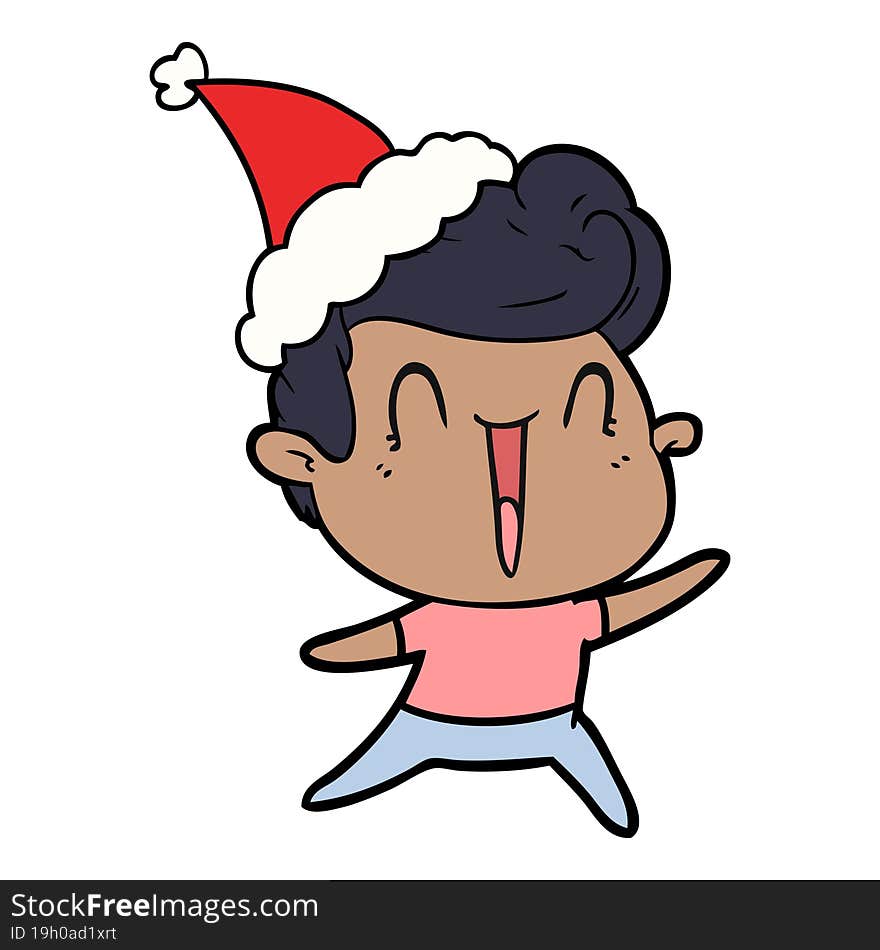 line drawing of a excited man wearing santa hat