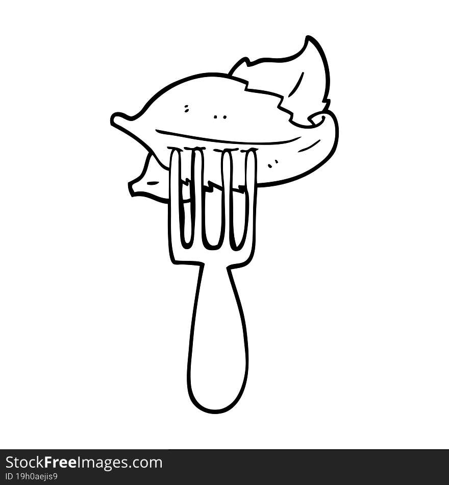 black and white cartoon salad leaves on fork