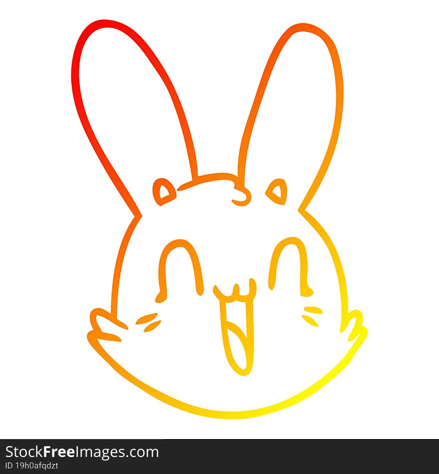 warm gradient line drawing of a cartoon crazy happy bunny face