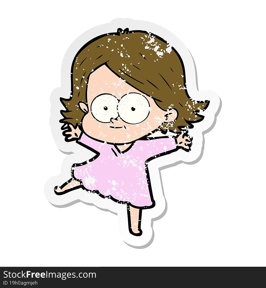 Distressed Sticker Of A Happy Cartoon Girl