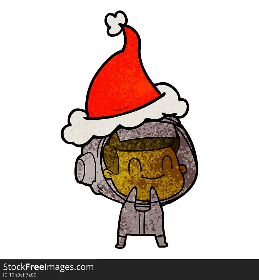 happy textured cartoon of a astronaut wearing santa hat