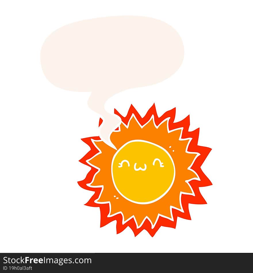 Cartoon Sun And Speech Bubble In Retro Style