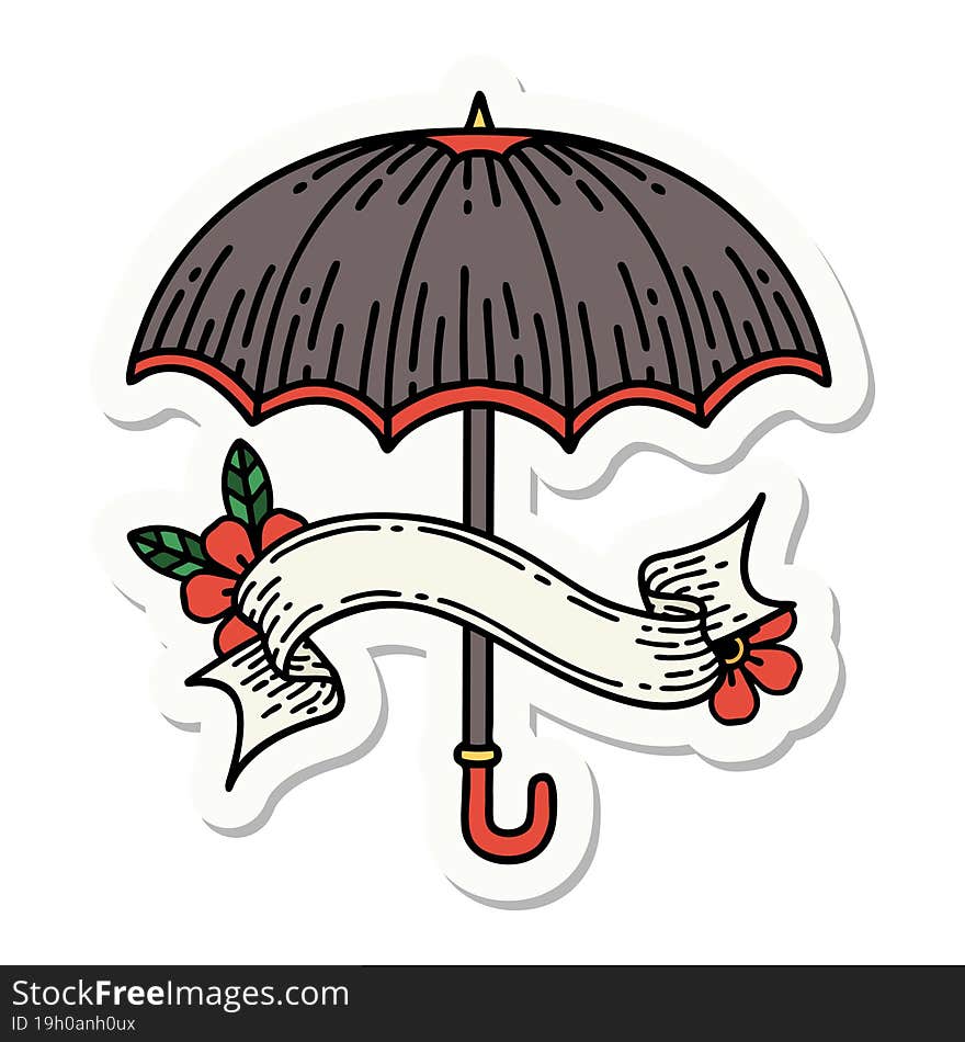 Tattoo Sticker With Banner Of An Umbrella