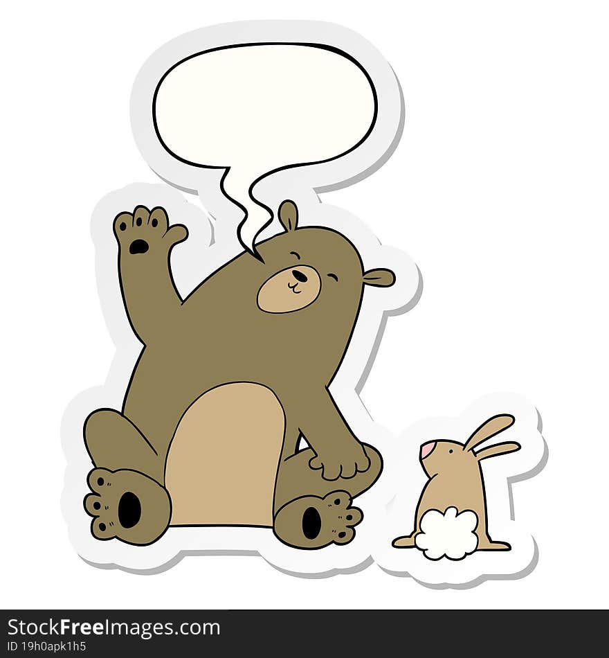 cartoon bear and rabbit friends and speech bubble sticker