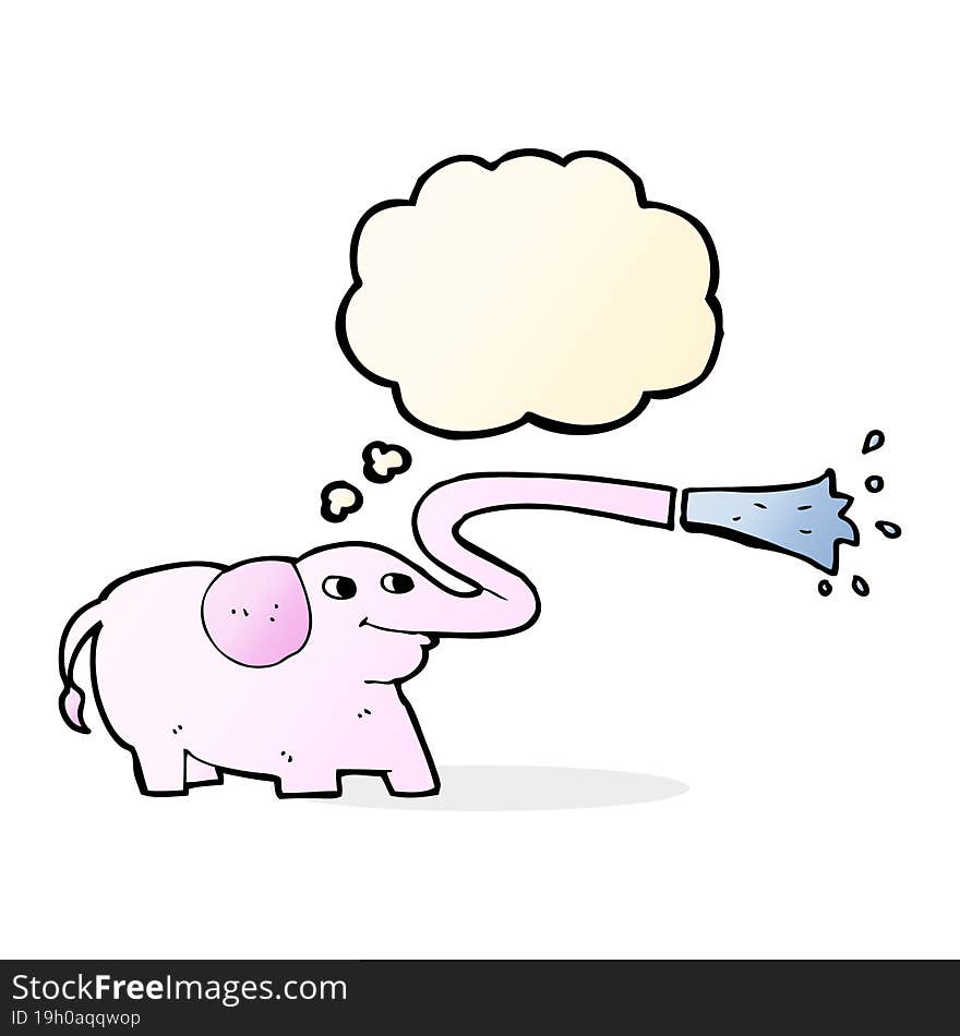 cartoon elephant squirting water with thought bubble