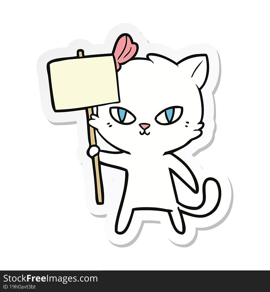 sticker of a cute cartoon cat with protest sign