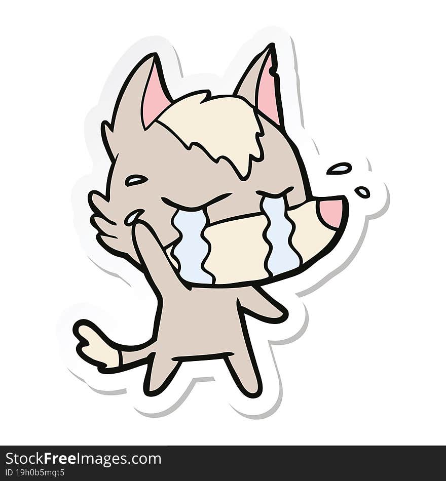 Sticker Of A Cartoon Crying Wolf