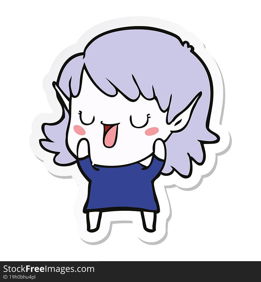 Sticker Of A Cartoon Elf Girl