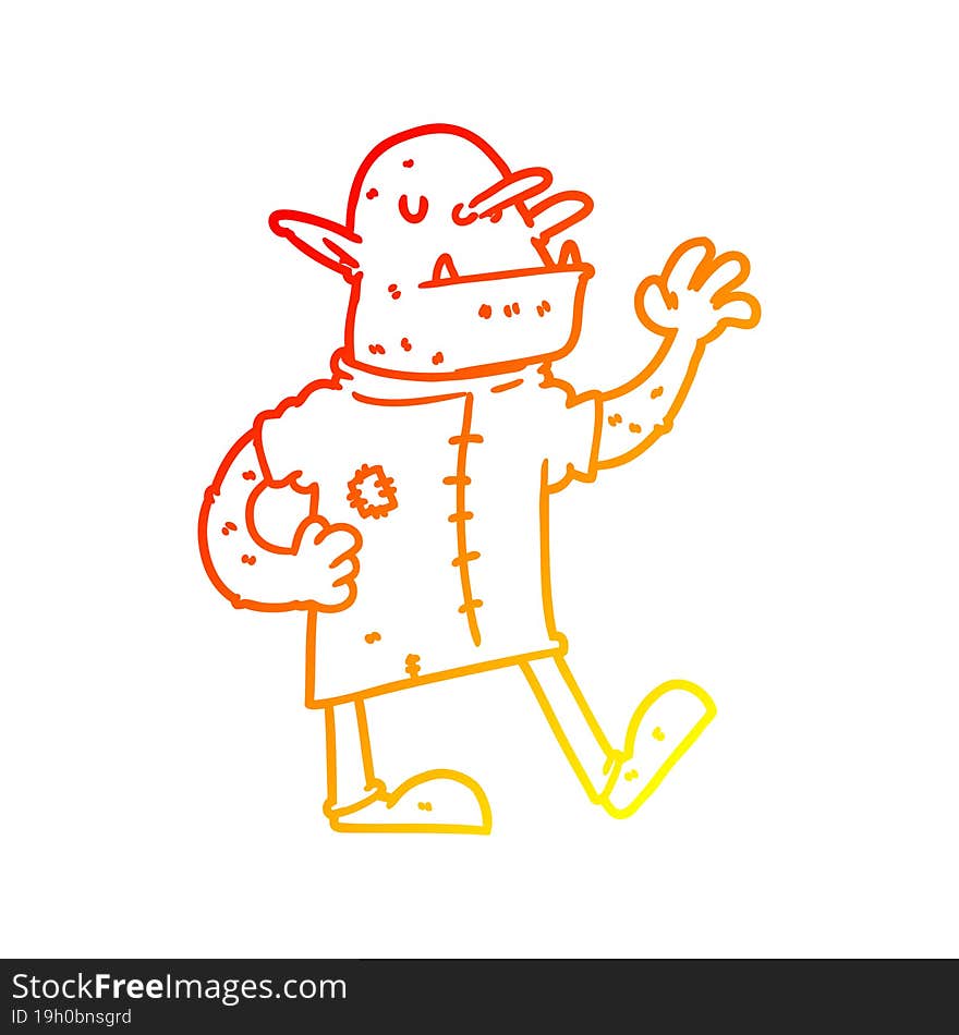 warm gradient line drawing cartoon goblin