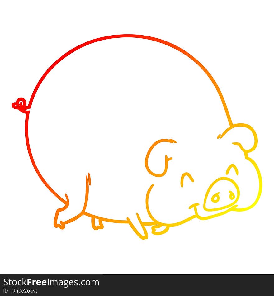 warm gradient line drawing of a cartoon pig