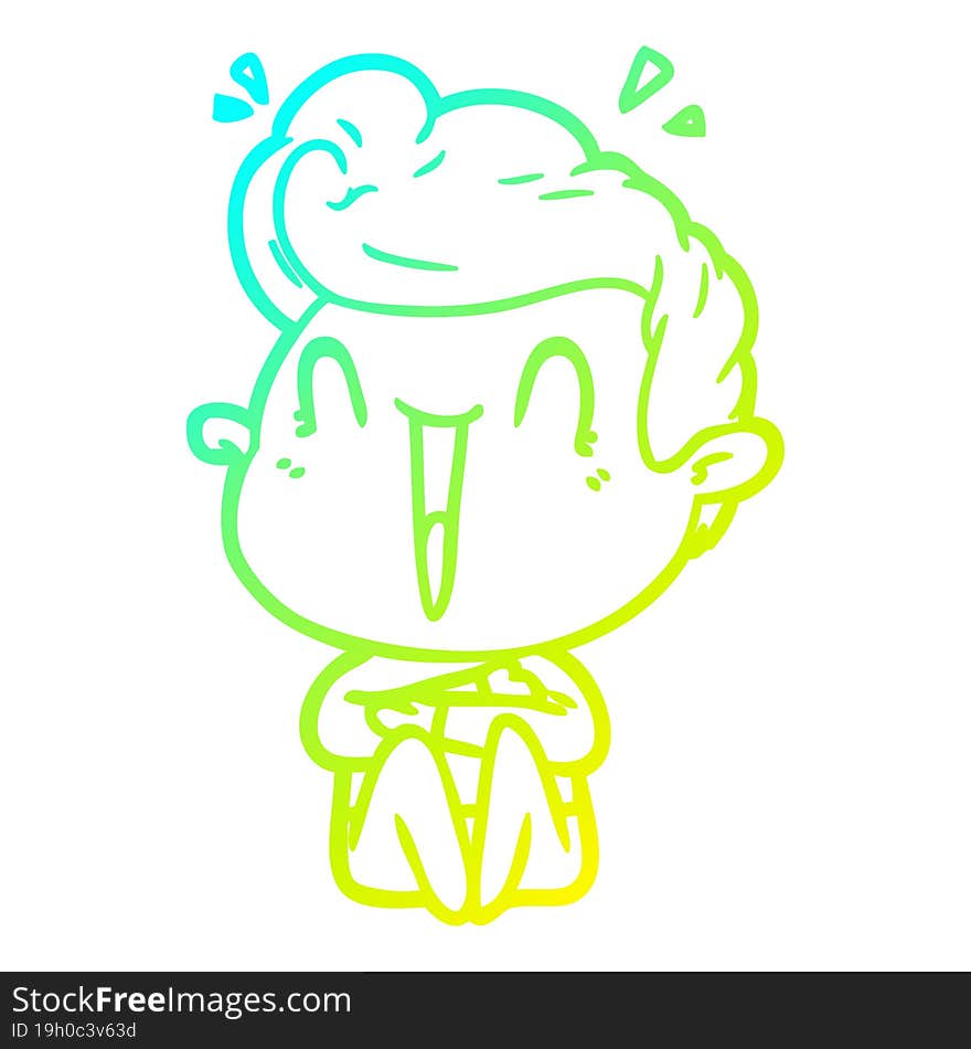 cold gradient line drawing of a cartoon excited man