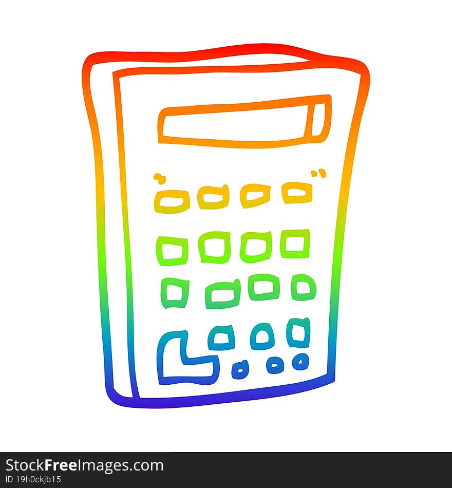 rainbow gradient line drawing of a cartoon calculator