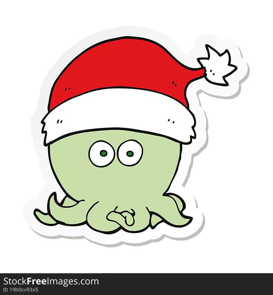 sticker of a cartoon octopus wearing christmas hat