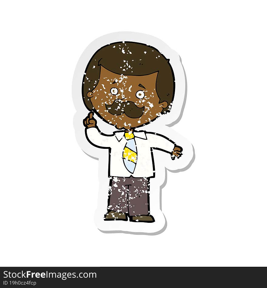 retro distressed sticker of a cartoon newsreader man with idea